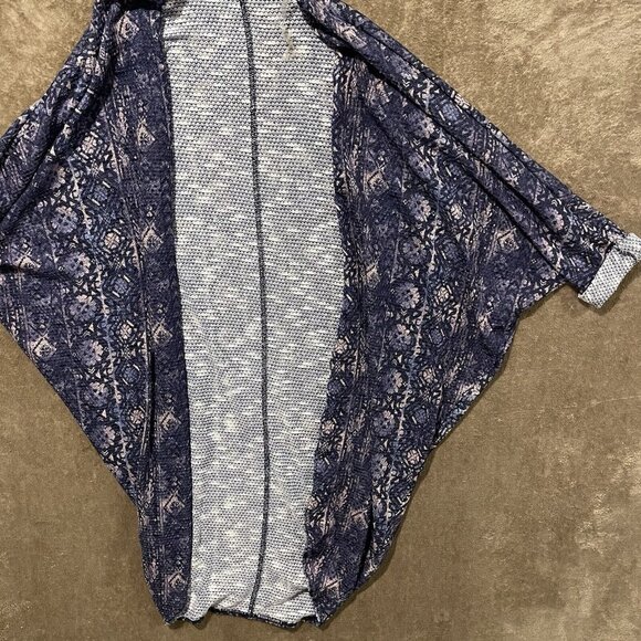 Vintage Mudd Juniors S Navy Printed Knit Short Sleeve Open Front Long Cardigan - Picture 1 of 6